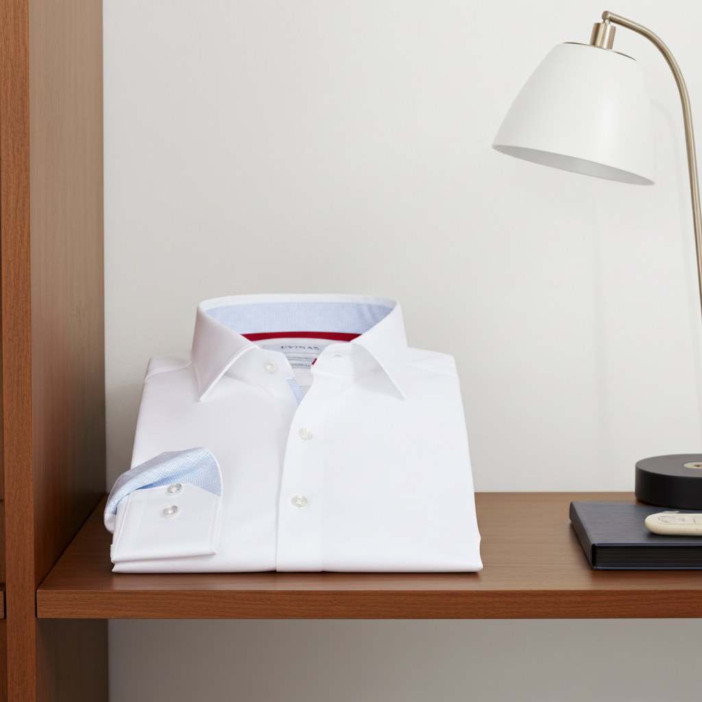 Kenneth- Cotton Knit-Stretch Button-Up Shirt With Contrast Details- White- Tailored Fit (Fitted)