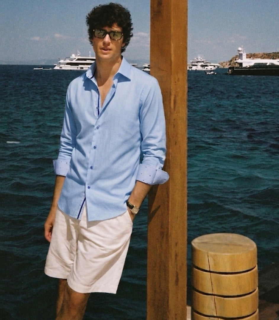 Martin-Button-Up Shirt With Contrast Details- Blue- Contemporary Fit (Regular)