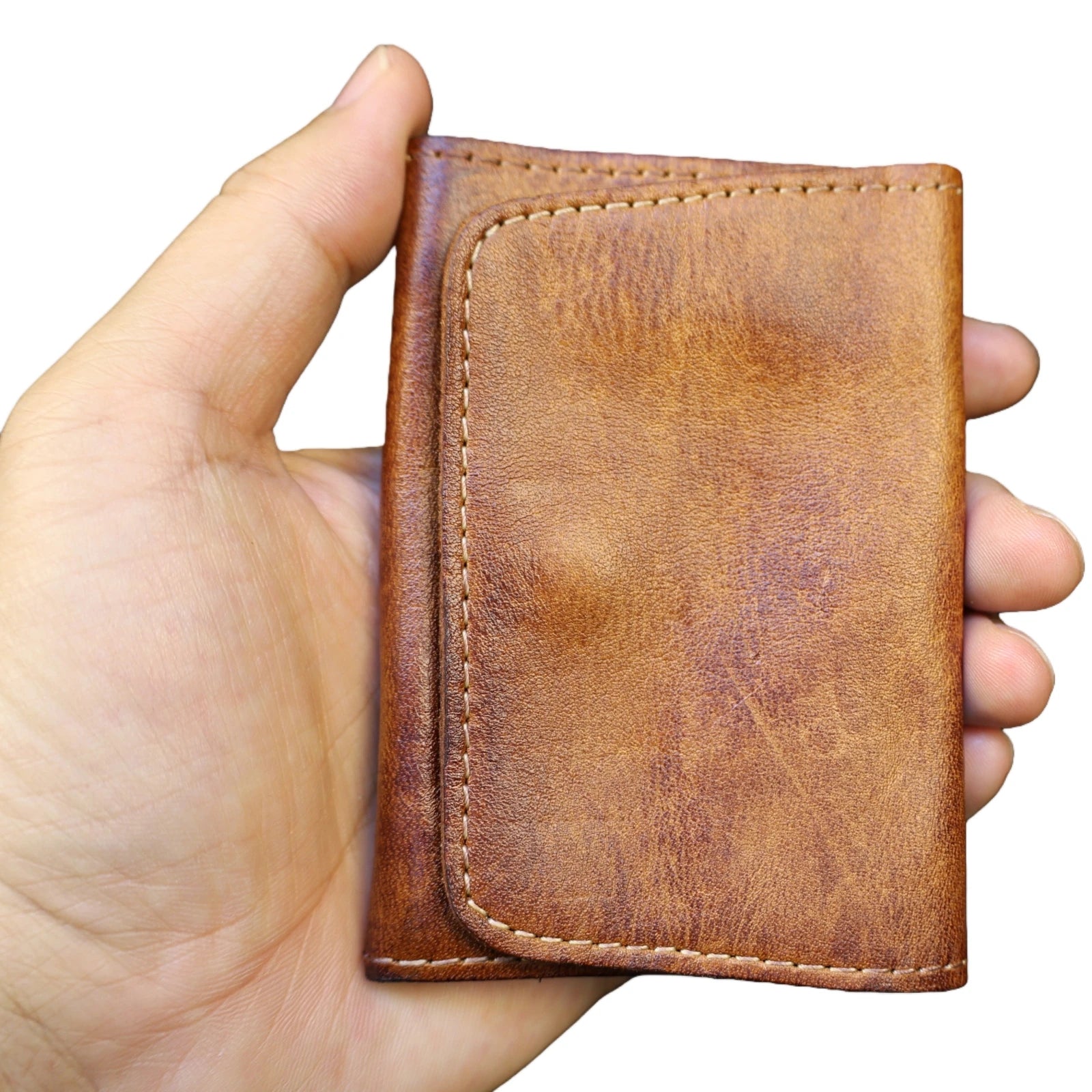 Genuine Cowhide Leather Wallet for Men Women Vintage Handmade Short Small Men's Wallets Compact Card Holder Leather Coin Purse