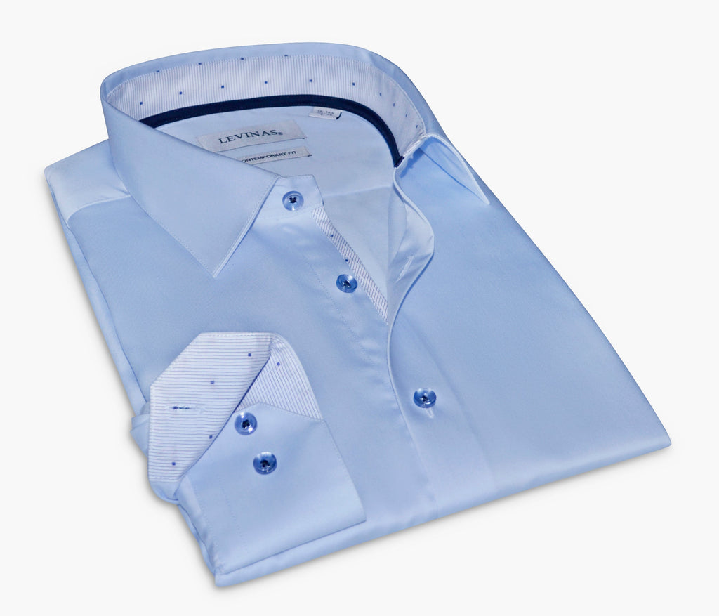 Martin-Button-Up Shirt With Contrast Details- Blue- Contemporary Fit (Regular)