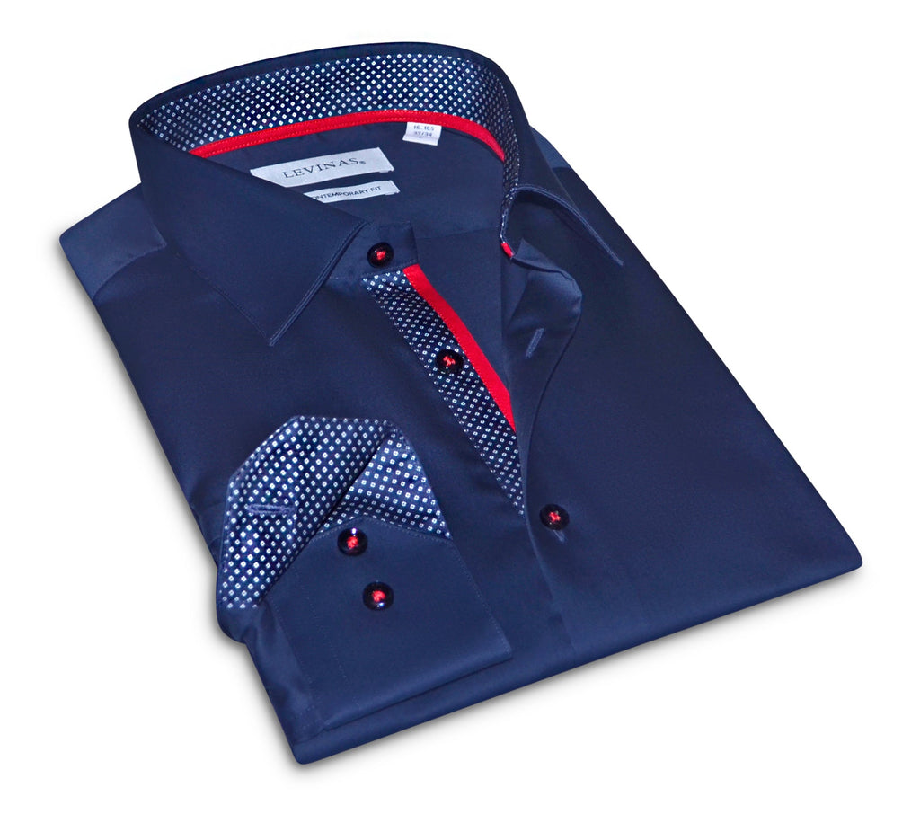 Anthony-Button Up Shirt With Contrast Details- Navy- Contemporary Fit (Regular)