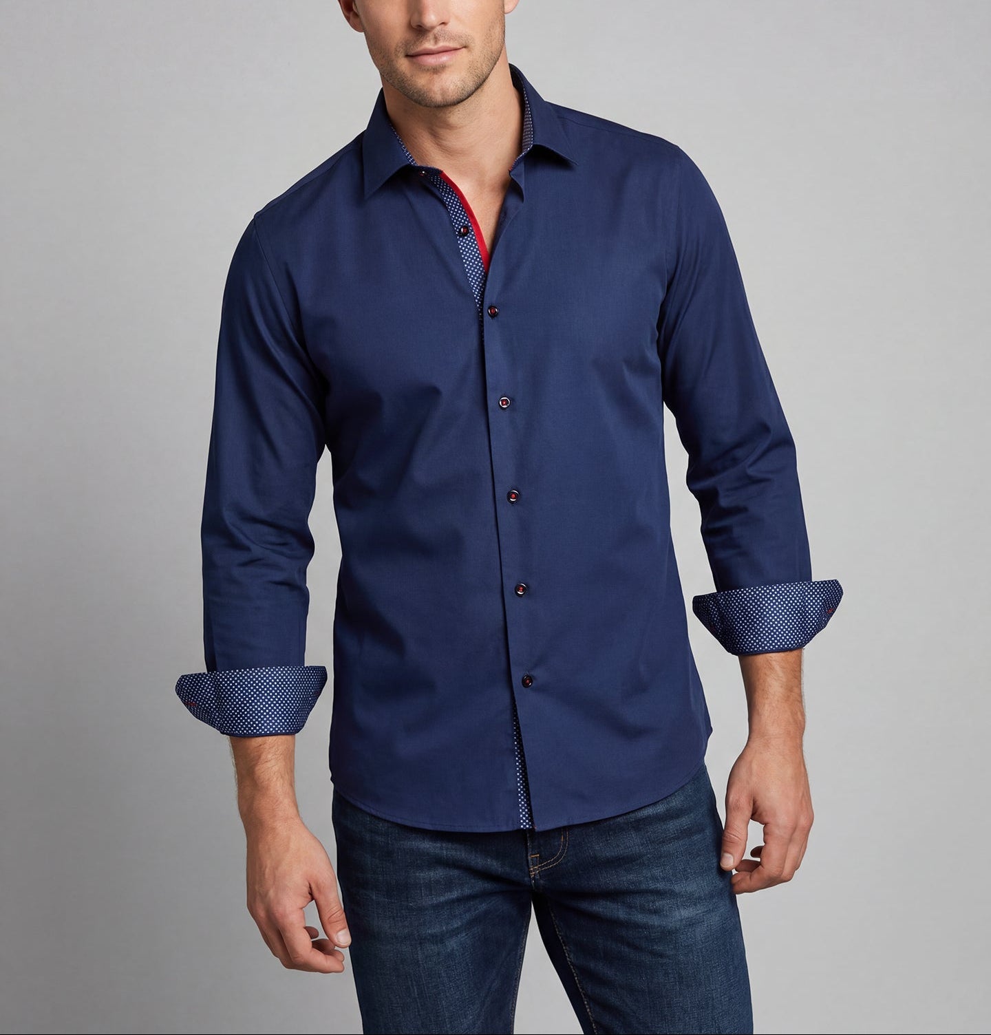 Anthony-Button Up Shirt With Contrast Details- Navy- Contemporary Fit (Regular)